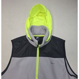 NIKE Full Zip Vest Fleece Jacket Mens 2XL Gray Black Neon Stowaway HOOD